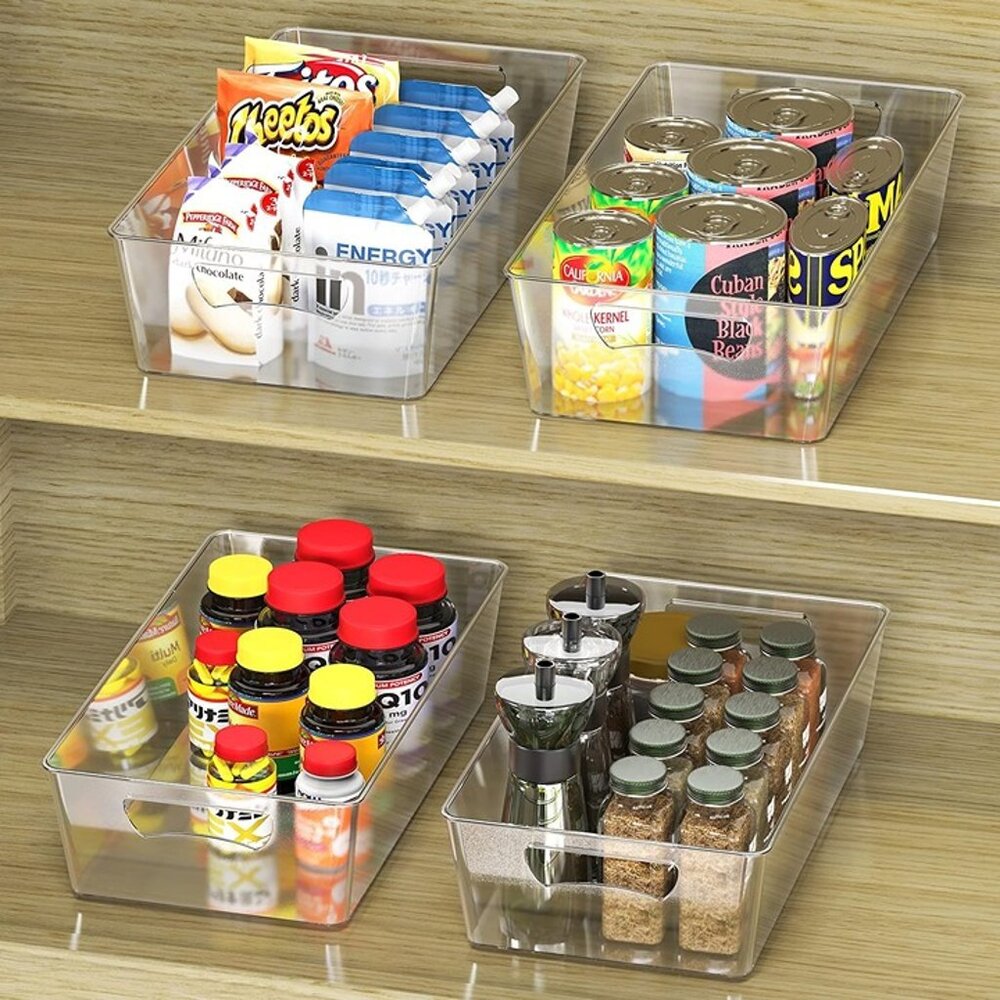 NEW 4 Pcs 8'' Tall Kitchen Clear Bin Storage Organizer, 15" x 8" x 3.75"
